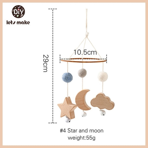 Let's Make Wooden Baby Rattles Soft Felt Cartoon Bear Cloudy Star Moon