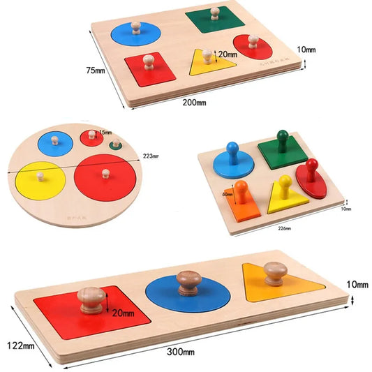 Montessori Puzzle Toys Wooden Geometric Shapes Sorting Math Colorful