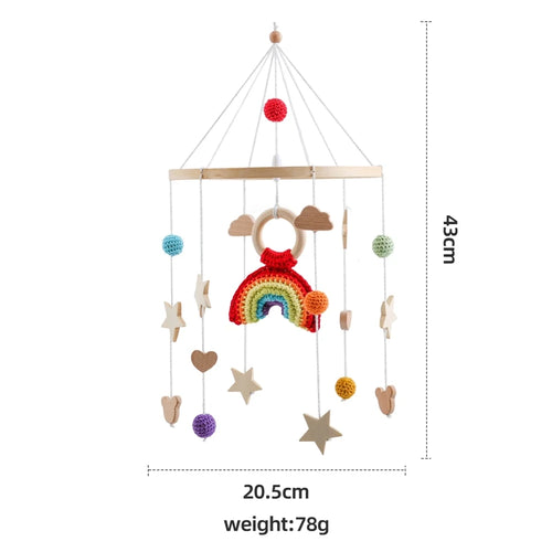 Baby Crib Mobile Bed Bell Rattle Toys Wooden Crochet Stars Pendant Bed