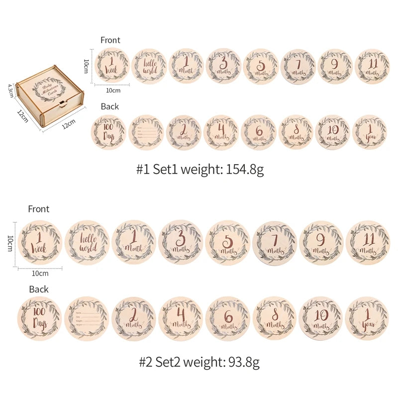 8Pcs Wooden Baby Milestone Cards Number Monthly Memorial Cards Wooden