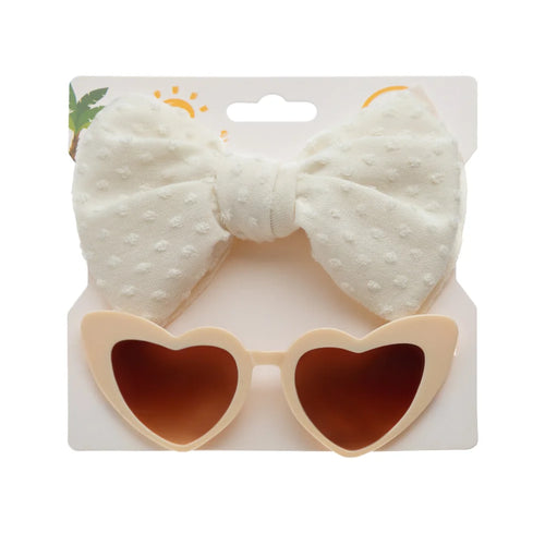 2Pcs/Card Retro Heart Shape Baby Sunglasses & Headbands Set Swiss Dots