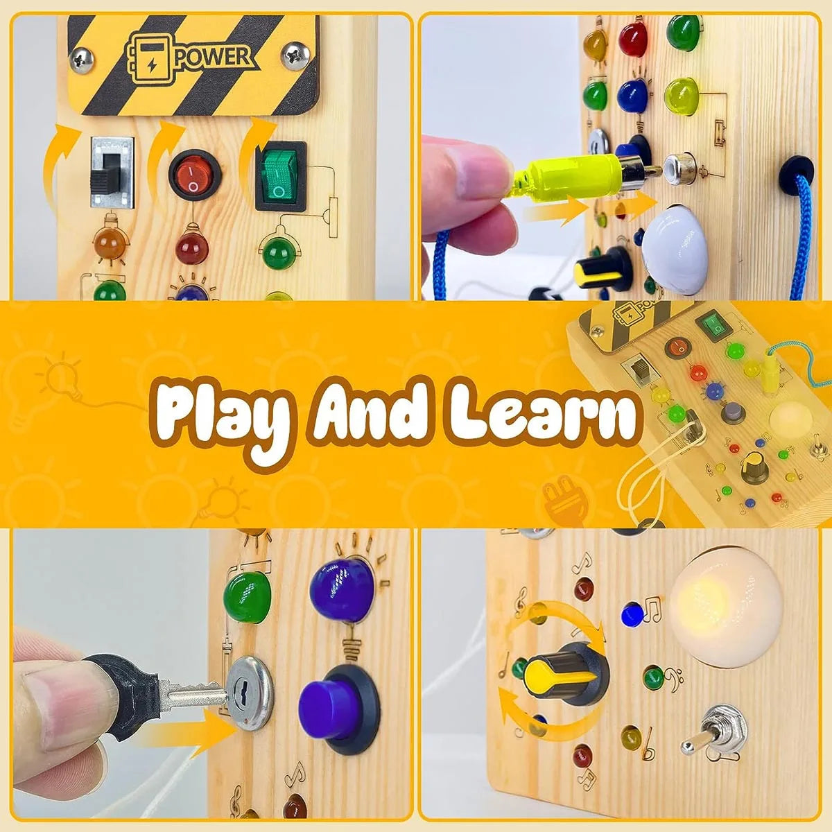 Montessori Busy Board Sensory Toys Wooden With LED Light Switch