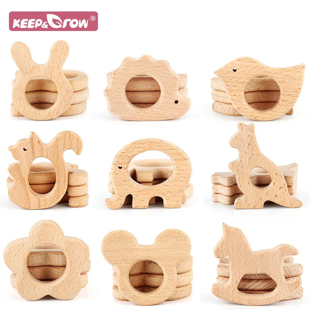 1pc Baby Teether Wooden Food Grade Cartoon Animals DIY Kids Teething