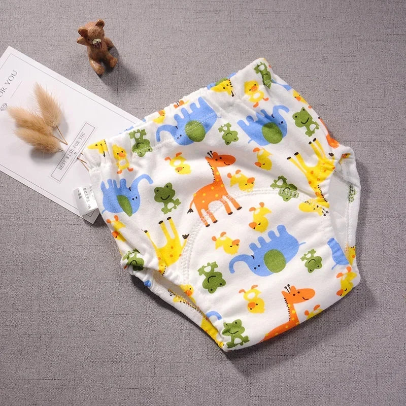 B Caton Cartoon Print Reusable Baby Diaper 6-layer Waterproof Cotton