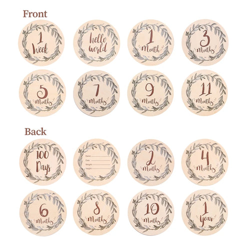 8Pcs Wooden Baby Milestone Cards Number Monthly Memorial Cards Wooden