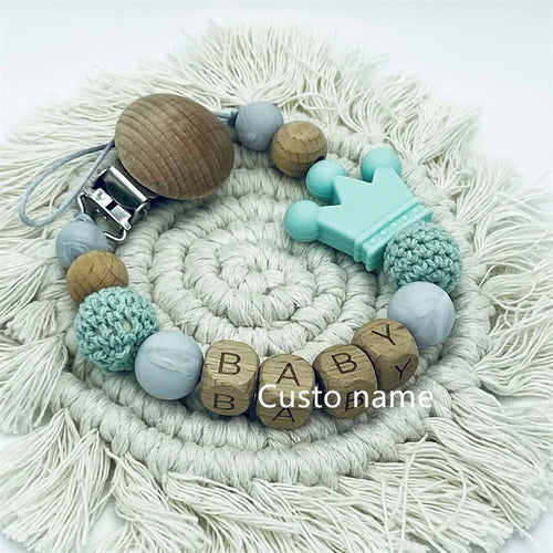 Baby Custom Name Silicone Beads Flower Ring Pacifier Clips Safe