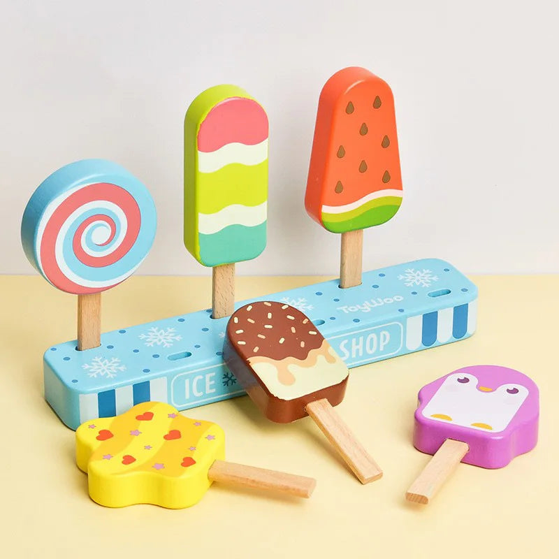 Wooden Montessori Ice Cream Toys Toddlers Pretend Play Simulation Food