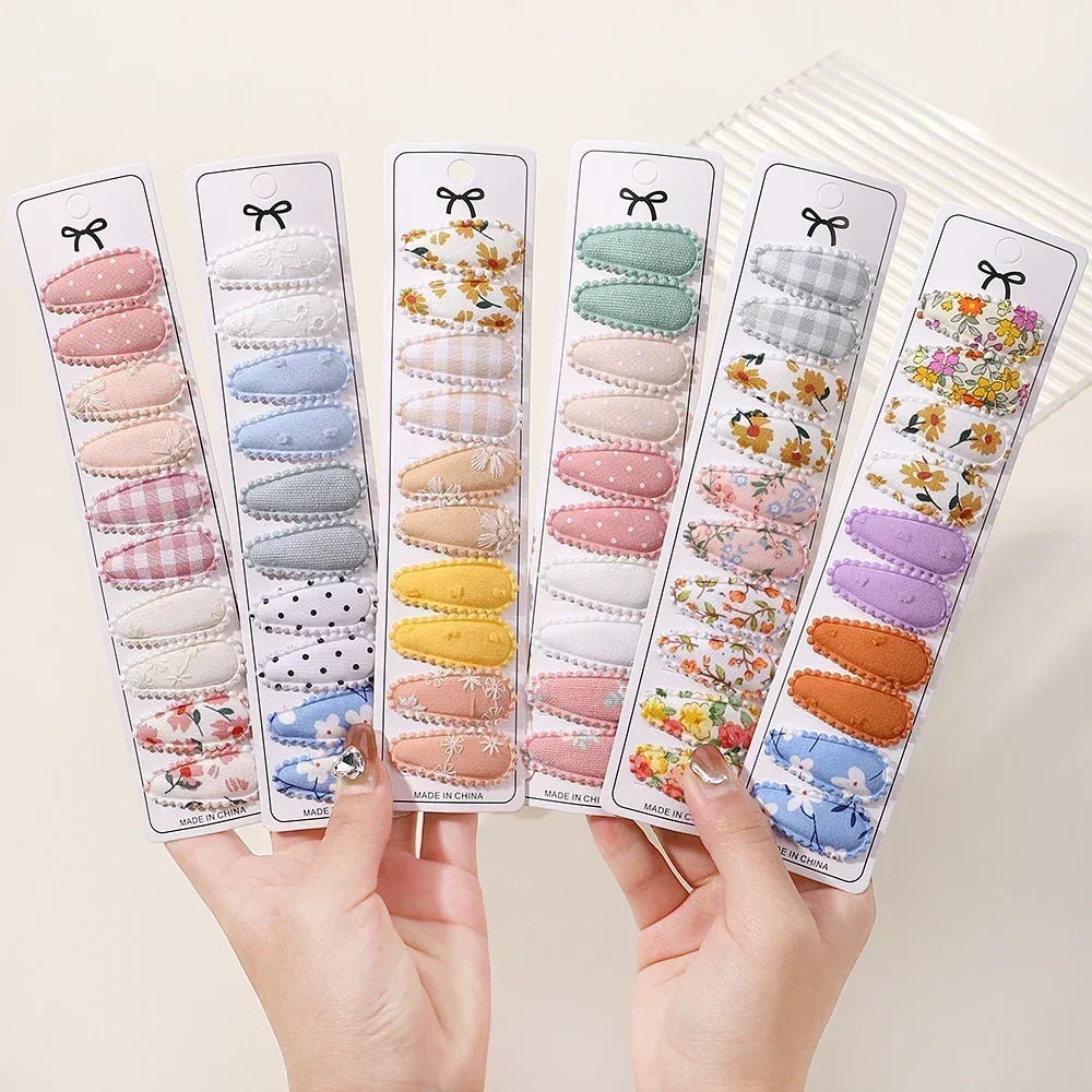 10/20Pcs Cotton Print Hair Clip Hairpin for Girl Fabric Plaid Mini BB