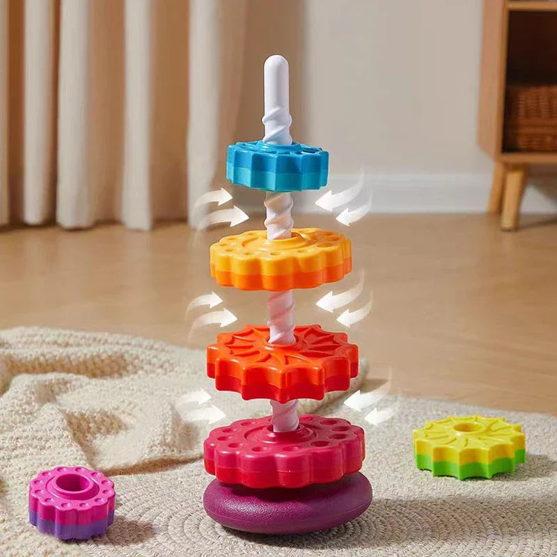 Spinning Wheel Toy Rainbow Tower Spin Tower Stacking Toys for Toddlers