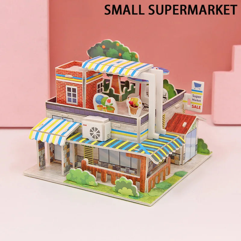 3D Paper Puzzle Montessori Miniature Houses Funny Carton Construction