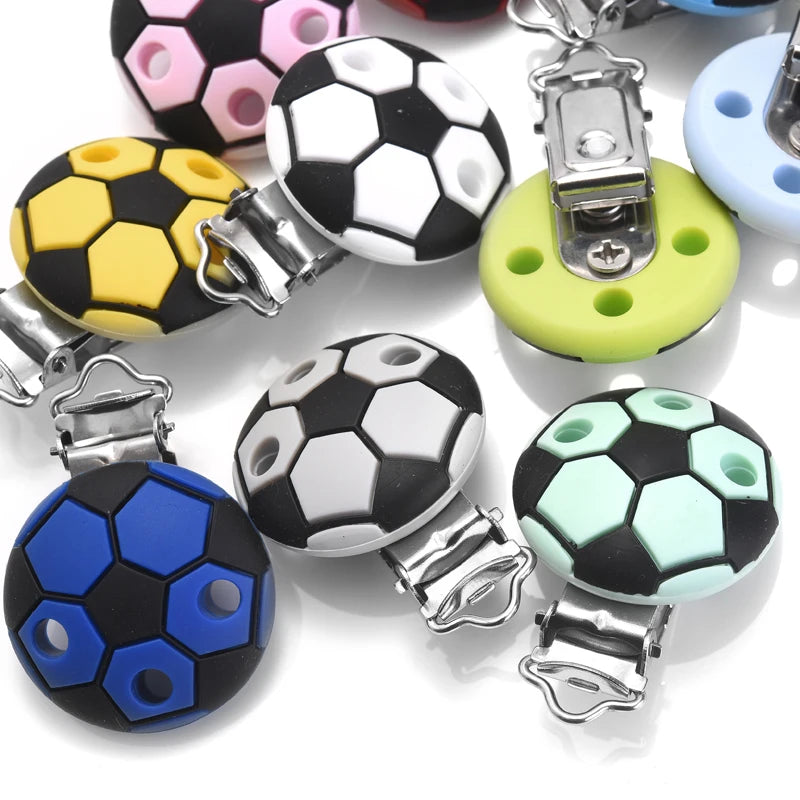 3Pcs Silicone Pacifier Clips Round Soccer Shape Baby Teether Teething