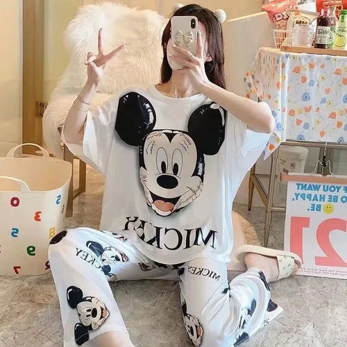 Disney Cartoon Mickey Winnie Snow White Pajamas Ladies Summer Short