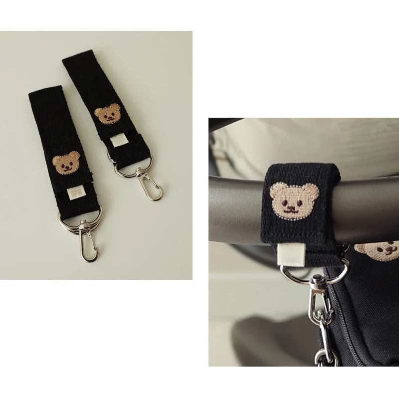 Embroidered Bear Cartoon Hook Durable Universal Pushchair Clip Baby