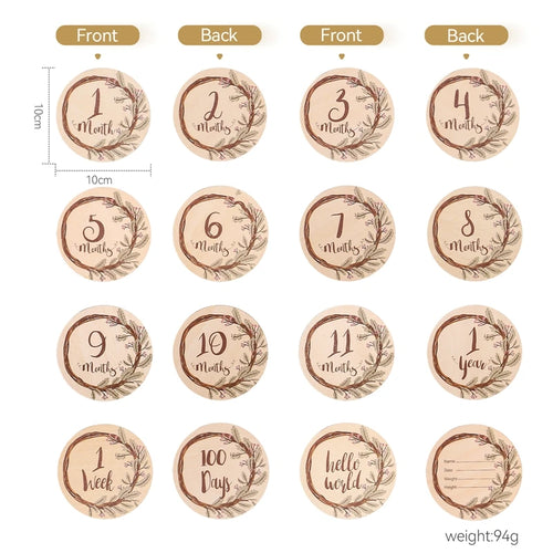 8Pcs Wooden Baby Milestone Cards Number Monthly Memorial Cards Wooden