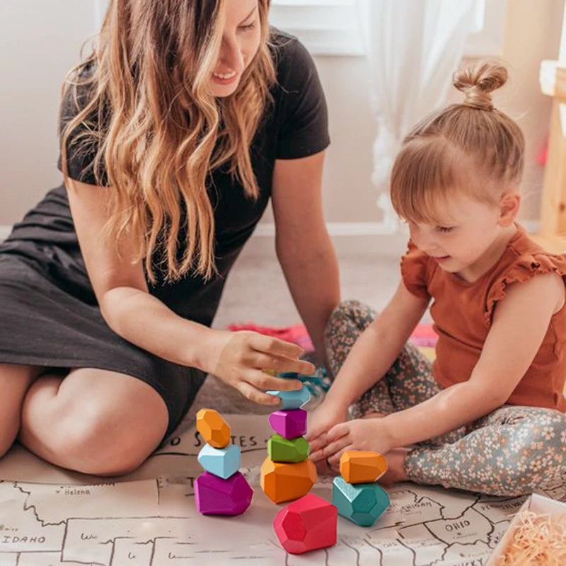 Wood Rainbow Stones Block Colorful Wooden Building Block Rainbow