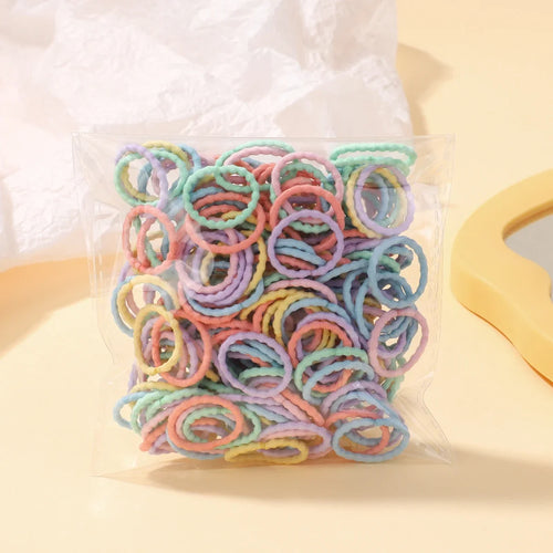 100Pcs/bag Girls Colorful Hair Bands Set Nylon Elastic Rubber Band