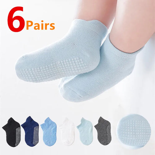 6Pairs/Lot Cotton Kids Anti-Slip Boat Socks Casual Baby Boys Girls