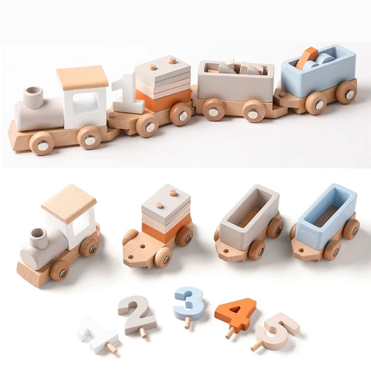 Wooden Birthday Train Toy Simulated Train Toy Model Baby Montessori