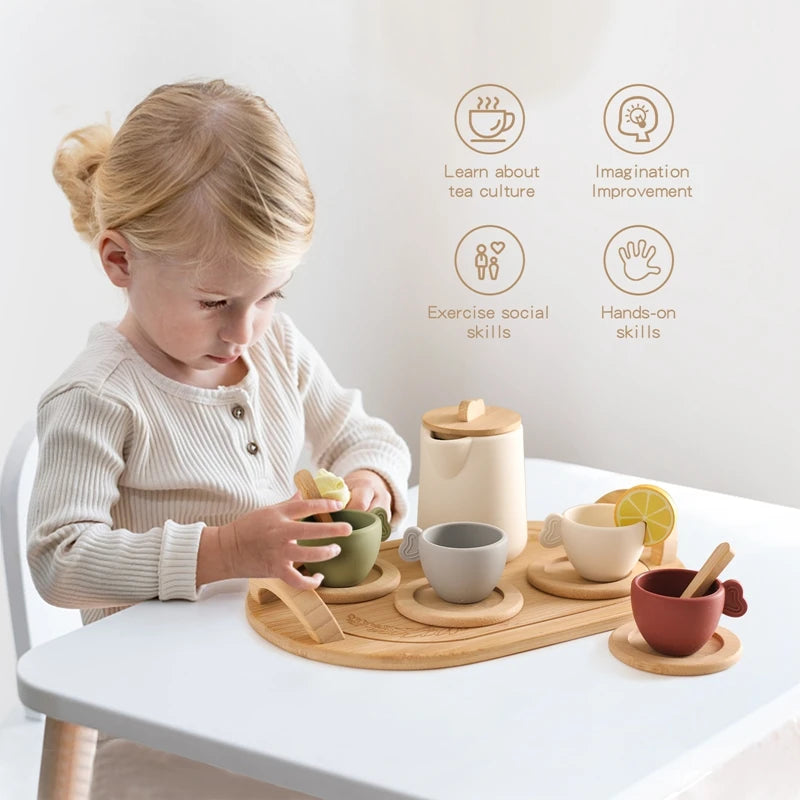 Wooden Children Montessori Toy Teapot Teacup Simulation Kitchen