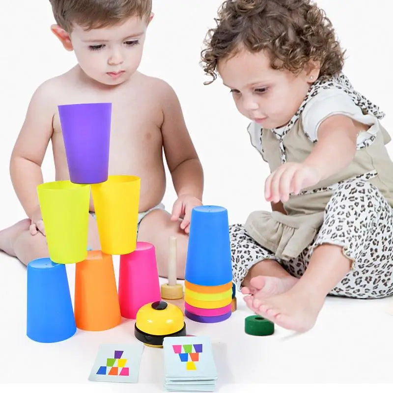 Montessori Toys Stack Cup Game With Card Educational Intellectual