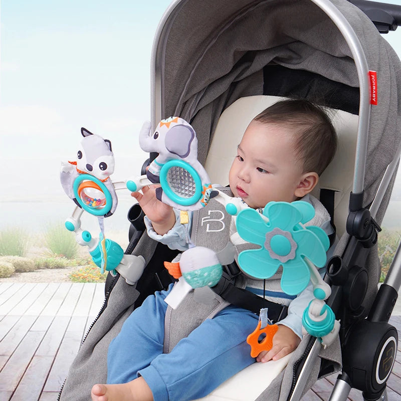 Baby Stroller Arch Toy Baby Crib Mobile Musical Animal Foldable Travel