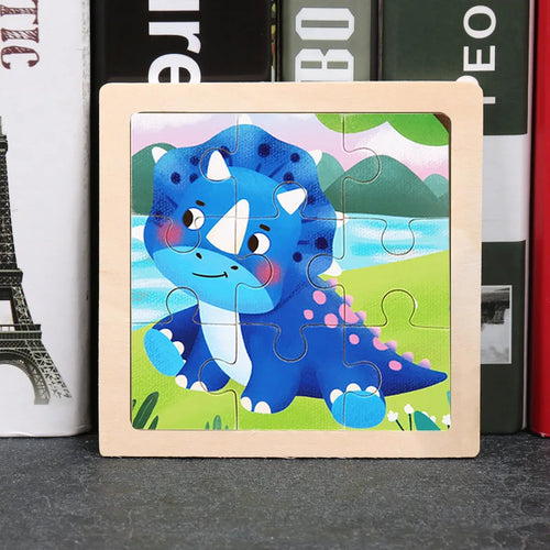 Hot Sale 11X11CM Kids Wooden Puzzle Baby Cartoon Animal Traffic