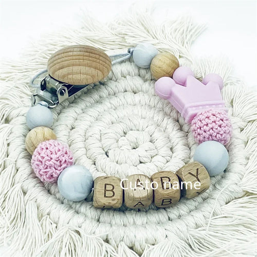 Baby Custom Name Silicone Beads Flower Ring Pacifier Clips Safe