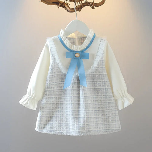 New In Spring Toddler Girl Dresses Korean Fashion Cute Bow Mesh Plaid