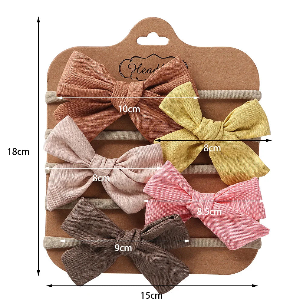 5Pcs/Set Baby Bow Headband Lace Flower Print Nylon Cotton Hair Bands