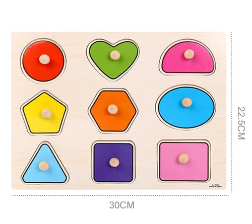 Baby Wooden Grab Board Number Letter Shape Recognition Puzzle Children