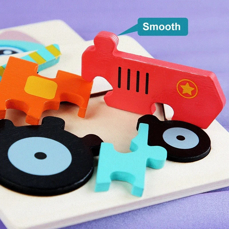 Wooden Puzzle Montessori Animals Carton Colorful Learning Education