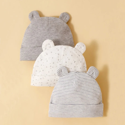 Three Piece Babys Hat 100% Cotton Soft and Comfortable Cap,