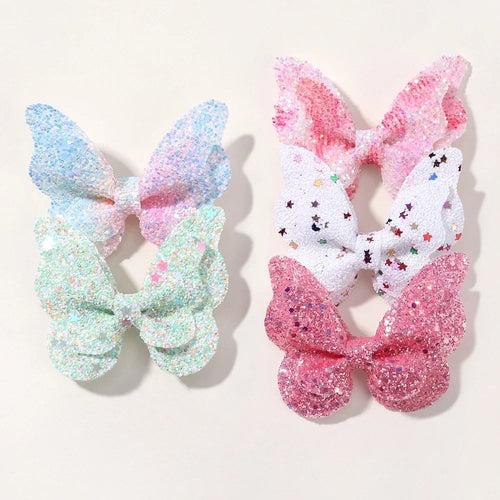 2/4/5Pcs Girls Cute Sequins Double Butterfly Hair Clip Bow Hairpins