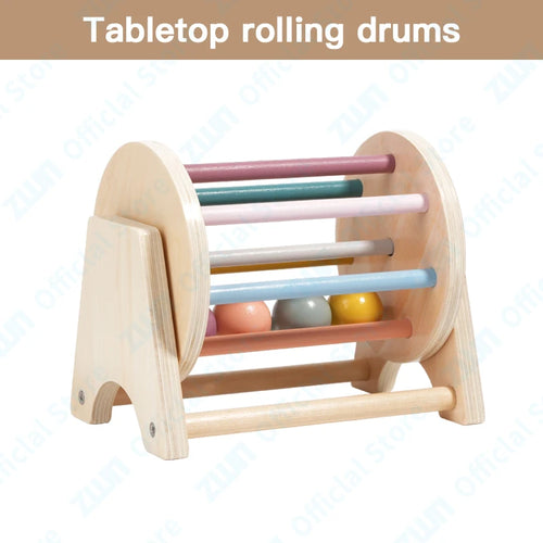 Montessori Infant Wooden Toys Target Box Rolling Drum Color Shape