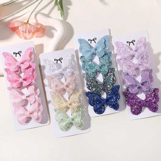 2/4/5Pcs Girls Cute Sequins Double Butterfly Hair Clip Bow Hairpins