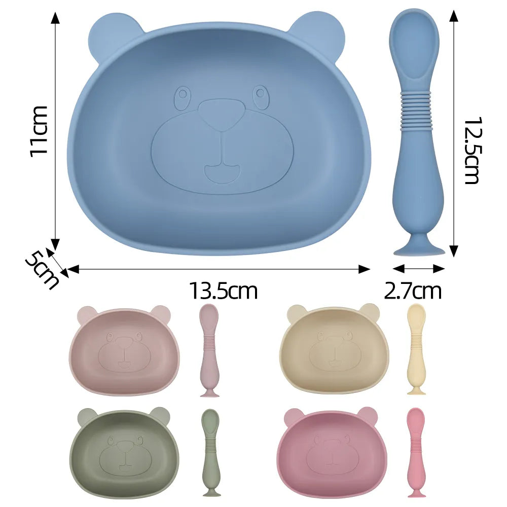 BPA Free Silicone Panda Dishes for Baby 2Pcs/1Set Silicone Baby