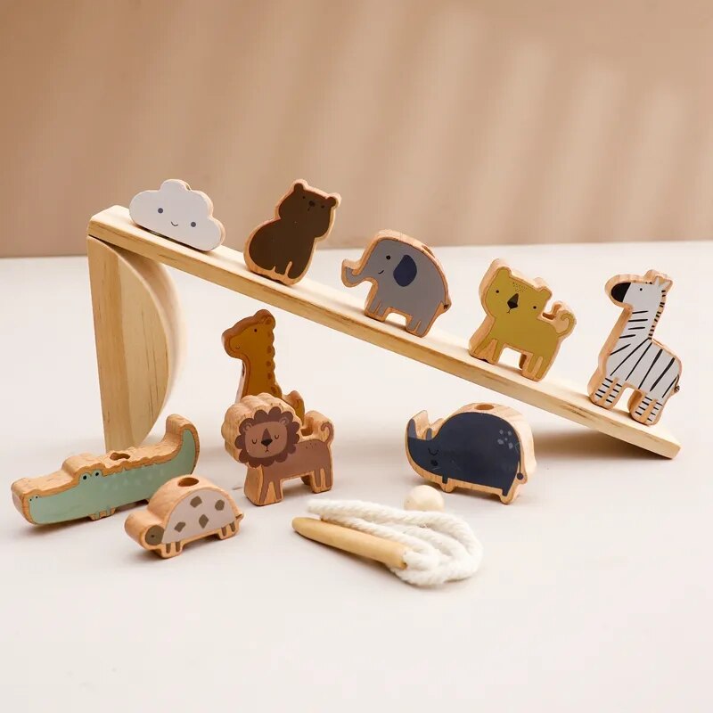 Baby Animal Threading Seesaw Toys Wooden Stacking Toys Blocks Game