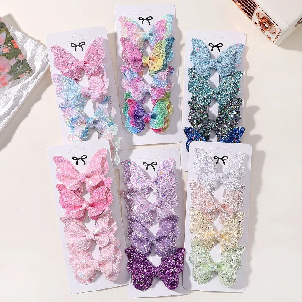 2/4/5Pcs Girls Cute Sequins Double Butterfly Hair Clip Bow Hairpins