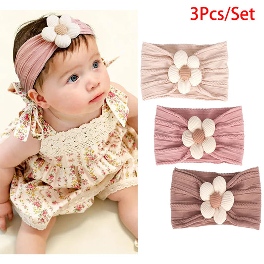 3Pcs Baby Headbands Newborn Baby Girl Flower Nylon Headbands Soft