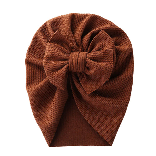 Solid Textured Ribbed Turban Baby Hats Bow Topknot Caps for Newborn