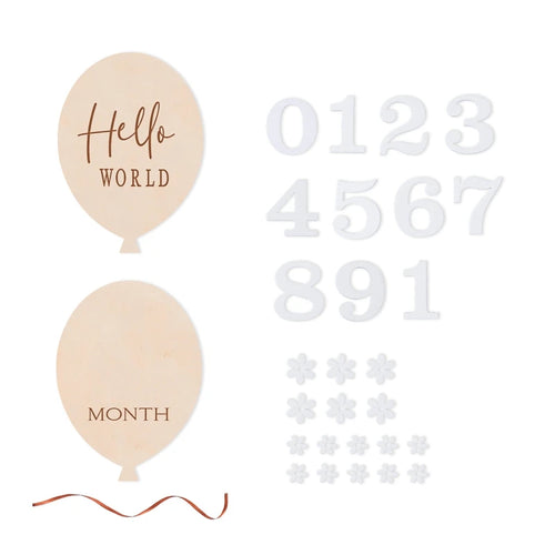 2Pcs Baby Wooden Balloon Milestone Cards Photography Accessories Baby