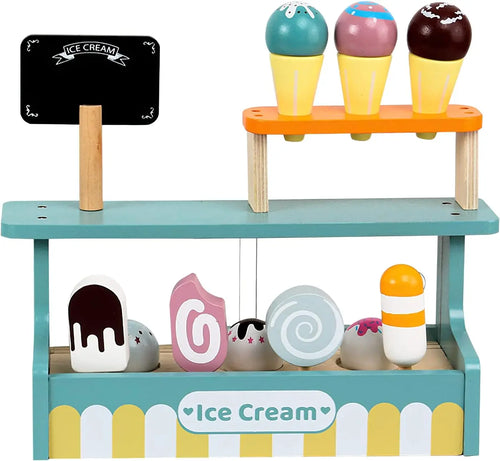 Wooden Ice Cream Counter Playset for Toddler Toys,  Montessori Pretend