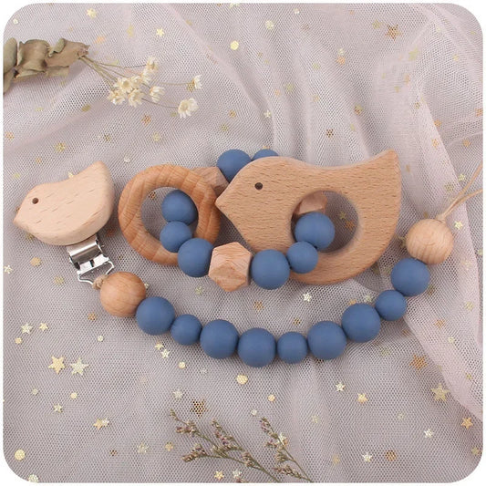 1-2pcs Baby Pacifier Clip Wooden Teethers Bracelet Set Cartoon Star