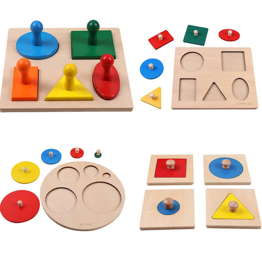 Montessori Puzzle Toys Wooden Geometric Shapes Sorting Math Colorful