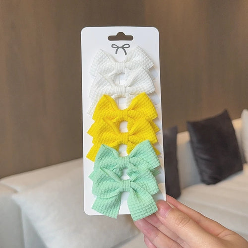 6PCS Soft Cotton Bow Hairpin Girl Sweet Plaid Design Hairpin Color