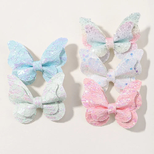 2/4/5Pcs Girls Cute Sequins Double Butterfly Hair Clip Bow Hairpins