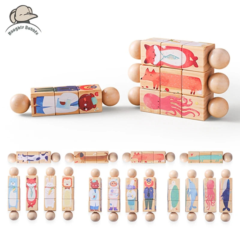 Baby Wooden Rotating Jigsaw Puzzle Hand bell Toy Baby Mobile Musical