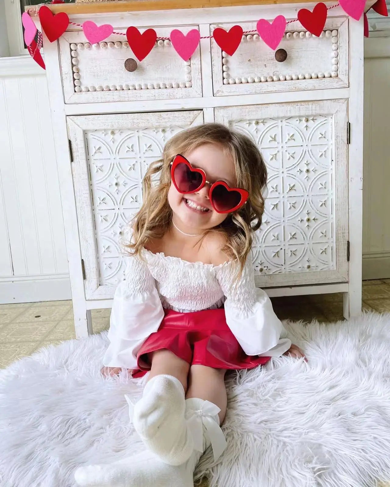 2Pcs/Card Retro Heart Shape Baby Sunglasses & Headbands Set Swiss Dots