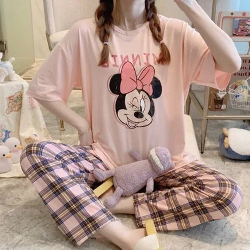 Disney Cartoon Mickey Winnie Snow White Pajamas Ladies Summer Short