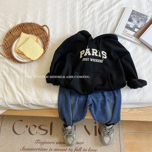 Korean Style Loose Letter Print Hooded Newborn Baby Hoodies Long